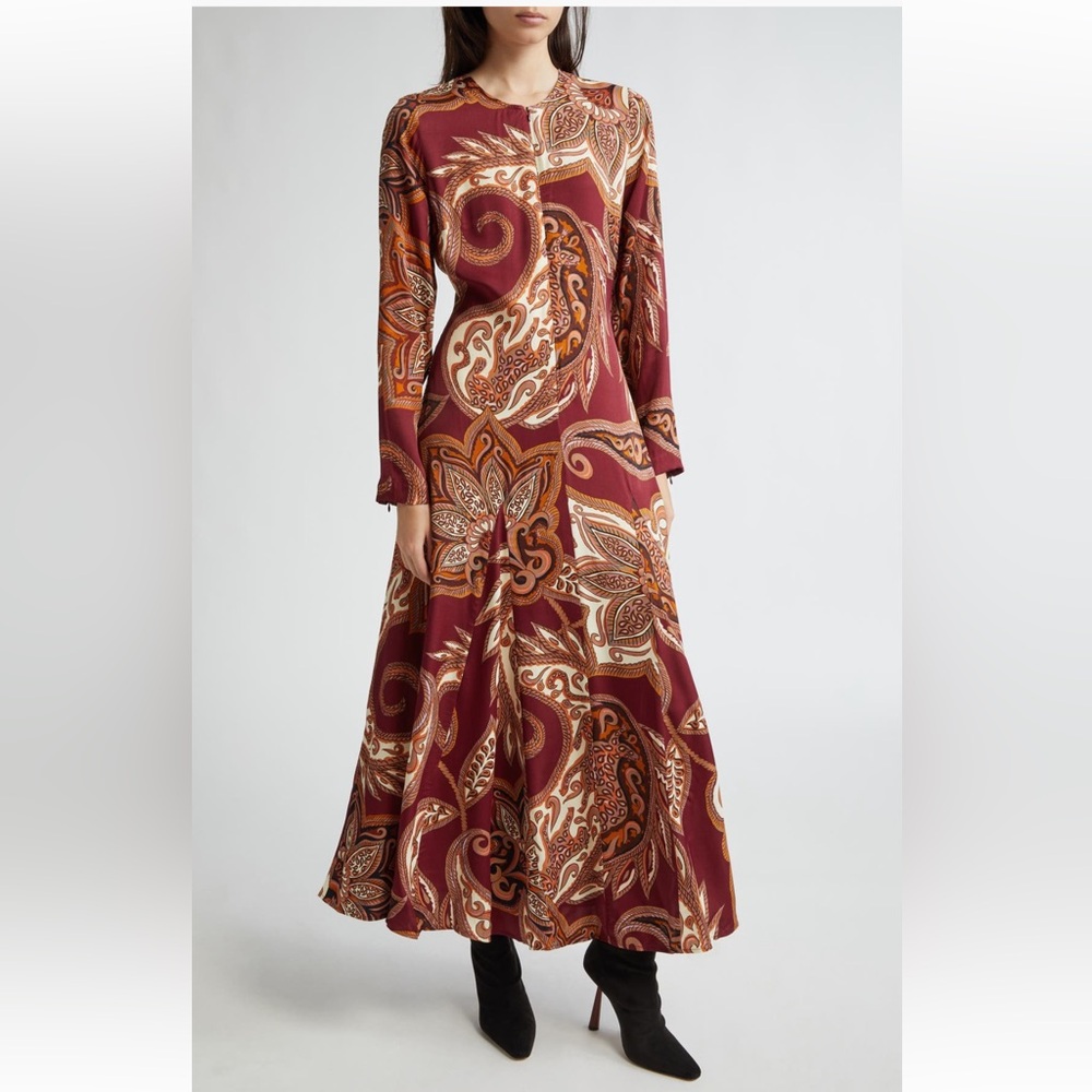 FARM Rio Burgundy and Orange Paisley Maxi Dress